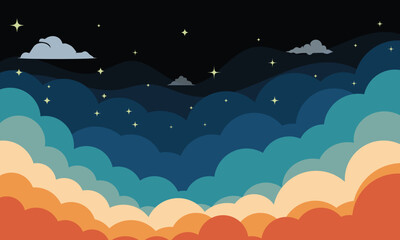 Retro color minimalist night sky illustration digital art background