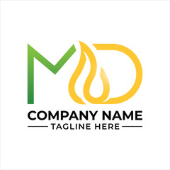 Modern and professional logo design featuring the letters md with a nature-inspired element