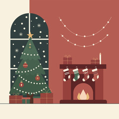 Festive living room fireplace scene