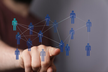 Visual representation of network, networking, communication, social media, technology, and connection. Concept of global network and teamwork by
