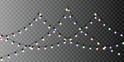 Transparent String Lights Overlay &ndash; Colorful Festive Garland Bulbs for New Year, Party, Wedding, Celebration and Decorative Photo Editing (PNG