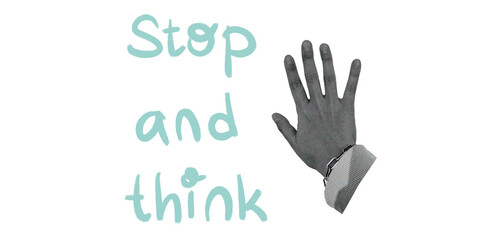 Obraz premium stop and thing graffiti with hand sign