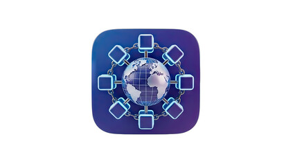 Abstract Digital Network Globe With Connected Cubes In A Circular Formation Representing Global Connectivity And Technology On A Dark Gradient Background With Neon Accents