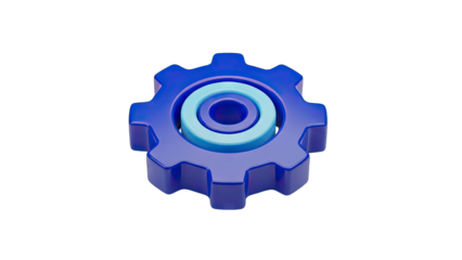 3D Rendered Blue Gear Icon With Cyan Inner Rings On Transparent Background Symbolizing Industry Technology Mechanics And Engineering Concepts