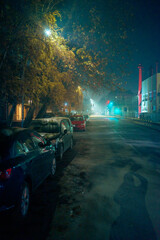 Streets at night in a city in the Balkans