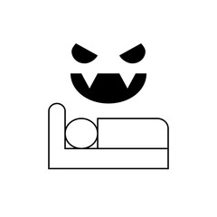Scary Jack-o'-Lantern Face on Bed Icon, Halloween Night Illustration