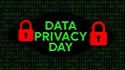 Secure Your Digital Life on Data Privacy Day with Powerful Encryption and Online Safety Awareness, Featuring a Binary Code Background and Cybersecurity Locks
