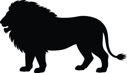 Black silhouette of a lion standing on a white background