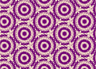 Batik fabric design with varying shapes flowers and elements