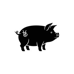 Black Pig Silhouette with Astrology Symbol