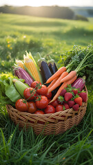 Fresh Harvest Basket in Green Field