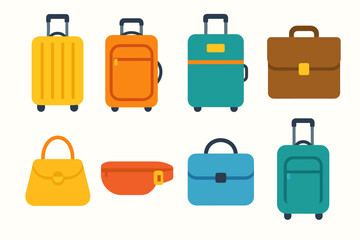 Bags and luggage collection vector icons