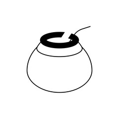 Black and White Illustration of a Hot Air Balloon Basket with Rope