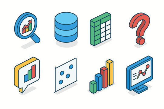 Data and Analytics Isometric Icons Set