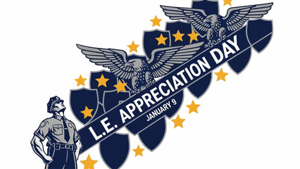 Obraz premium Honor Law Enforcement with Patriotic Imagery for Appreciation Day January 9th, Celebrate Courage and Service, Remembering Dedicated Officers with Eagle and Shield Symbolism