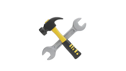 3D Rendered Crossed Hammer and Wrench Tool Icon on Transparent Background Perfect for Construction and Repair Concepts