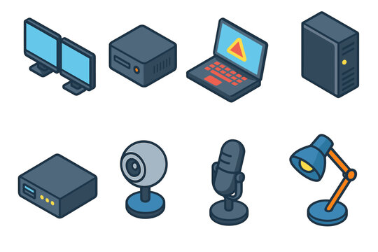 Electronic devices flat isometric icons set