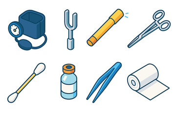 Obraz premium Medical Tools Isometric Vector Illustrations Set