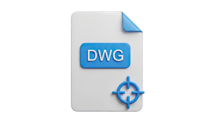 3D Rendered DWG File Icon With Blue Crosshair Targeting Symbol On Transparent Background