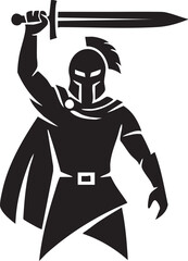 Spartan warrior holding sword above head silhouette icon