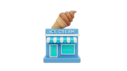 3D Rendered Ice Cream Shop With A Chocolate Swirl Cone On Top Against A Black Background With A Transparent Background