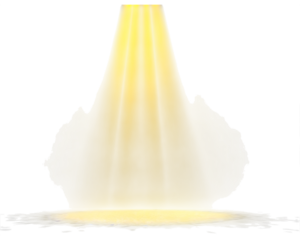 A bright golden light beam shines downwards  isolated on transparent background