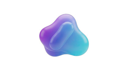 Abstract liquid form with iridescent purple and blue gradient flowing smoothly with a glossy texture and a transparent background perfect for digital art and design