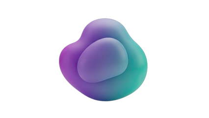 Abstract Organic Amorphous Shape with Gradient Purple and Teal Colors Floating on Black Background with Soft Shadows and Highlights Creating a Smooth Three Dimensional Form
