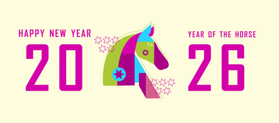 Colorful 2026 Happy New Year Horse Illustration | Year of the Horse Graphic Design
