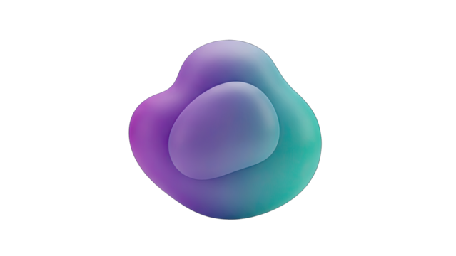 Abstract Organic Amorphous Shape with Gradient Purple and Teal Colors Floating on Black Background with Soft Shadows and Highlights Creating a Smooth Three Dimensional Form - Powered by Adobe