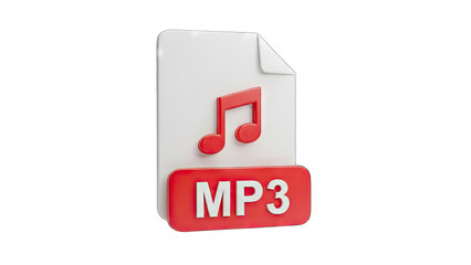3D Rendered MP3 Audio File Icon with Musical Note Symbol on Transparent Background Digital Music Format Representation