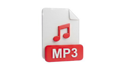 3D Rendered MP3 Audio File Icon with Musical Note Symbol on Transparent Background Digital Music Format Representation