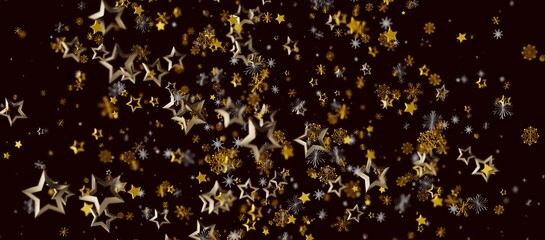 Abstract background featuring golden stars and glitter particles against a dark backdrop, perfect for holiday designs an