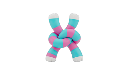 3D Rendered Pink and Teal Striped Knot with White Knuckles Isolated on Black Background