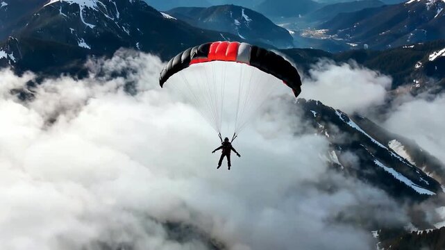 Spectacular Mountain Base Jumping Adventure - A Thrilling Flight Over Snowy Peaks.