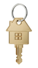 Golden House Key Icon on Metal Ring PNG Transparent