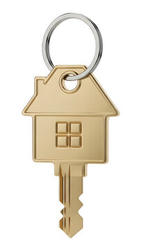 Golden House Key Icon on Metal Ring PNG Transparent