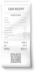 Obraz premium Retail store cash receipt displaying purchase details and QR code