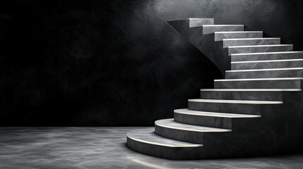 Modern spiral staircase illuminated in dimly lit space showcasing minimalistic design and architectural elegance