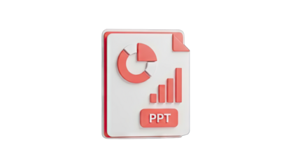 3D Rendered Presentation File Document Icon With Charts Graphs And PPT Label On White Surface With Transparent Background And Soft Lighting