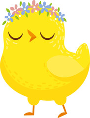 Adorable baby chick wearing floral spring crown