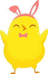 Yellow Easter chick character wearing bunny ears headband