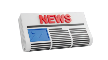 3D Rendered Realistic Newspaper With Red NEWS Title And Blue Image Placeholder On Transparent Background Ideal For News Concepts