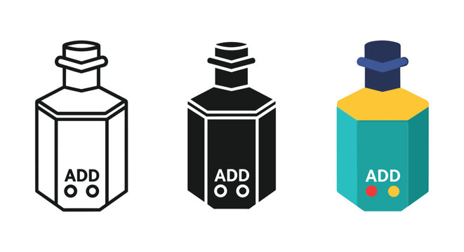 Add option hexagon bottle icon set vector style illustration isolated on white background design