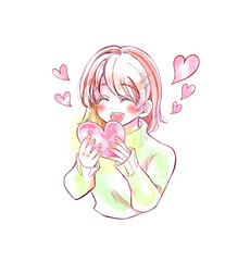 笑顔でハートを持つ女性