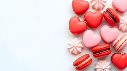Fototapeta premium A delightful assortment of heart-shaped macaron and candies