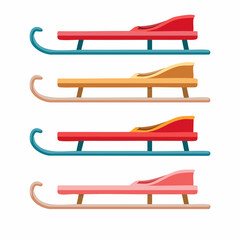 Collection of Four Colorful Wooden Sleds for Winter Fun.