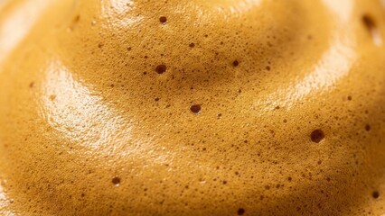 Macro shot of the bubbly texture of whipped dalgona coffee foam, extreme close-up, detailed food macro, abstract culinary background 1