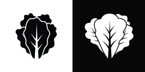 Lettuce icons set, two simple icons of lettuce leaves on white and black backgrounds
