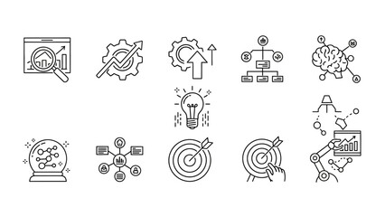 Collection of Business and Technology Icons for Data Analysis and Strategy.
